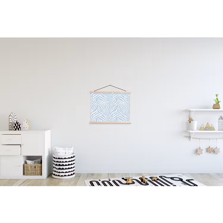 Zebra - Motief - Blauw - Wit textielposter latten blank klein 122 -kinderkamer