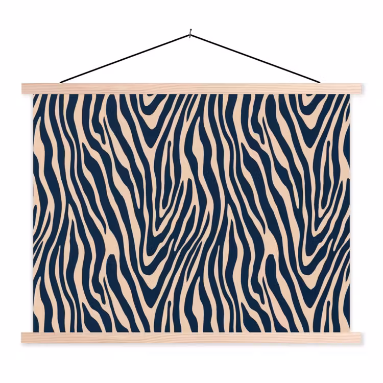 Zebra - Patroon - Blauw - Beige textielposter latten blank klein 122 -3d