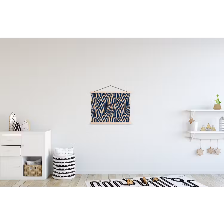 Zebra - Patroon - Blauw - Beige textielposter latten blank klein 122 -kinderkamer
