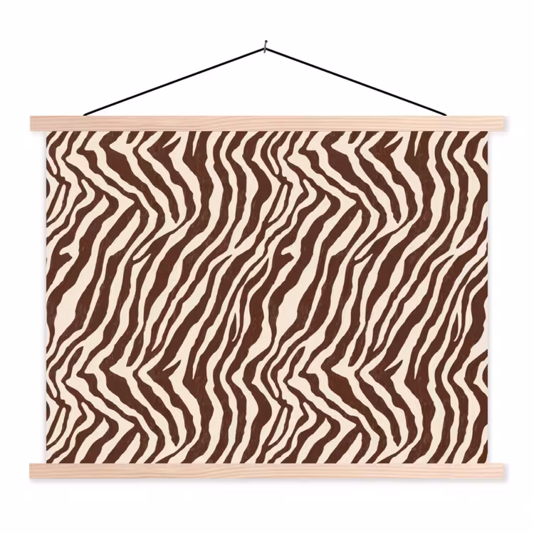 Zebra - Patroon - Zwart - Wit textielposter latten blank klein 122 -3d