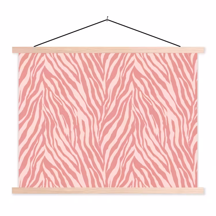Zebra - Print - Roze textielposter latten blank klein 122 -3d