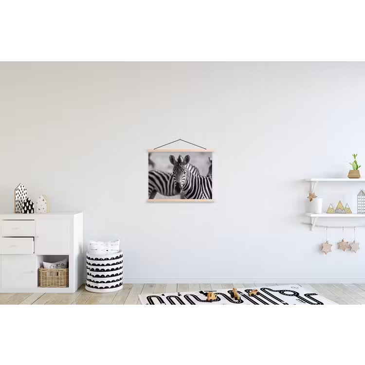 Zebra's - Zwart - Wit textielposter latten blank klein -kinderkamer