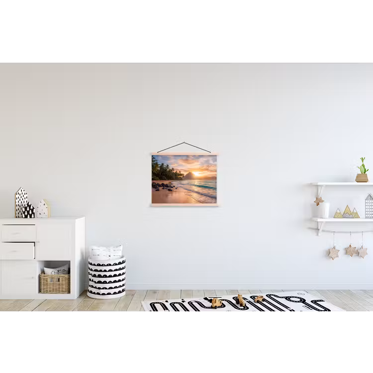Zee - Berg - Landschap - Tropisch - Goud textielposter latten blank klein -kinderkamer