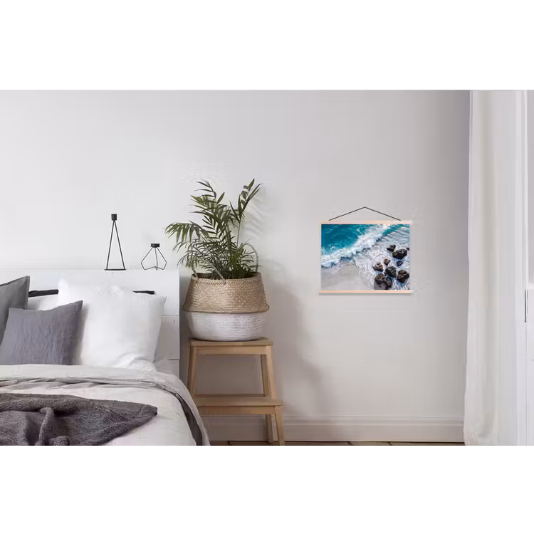Zee - Golf - Strand - Natuur - Blauw textielposter latten blank klein -woonkamer