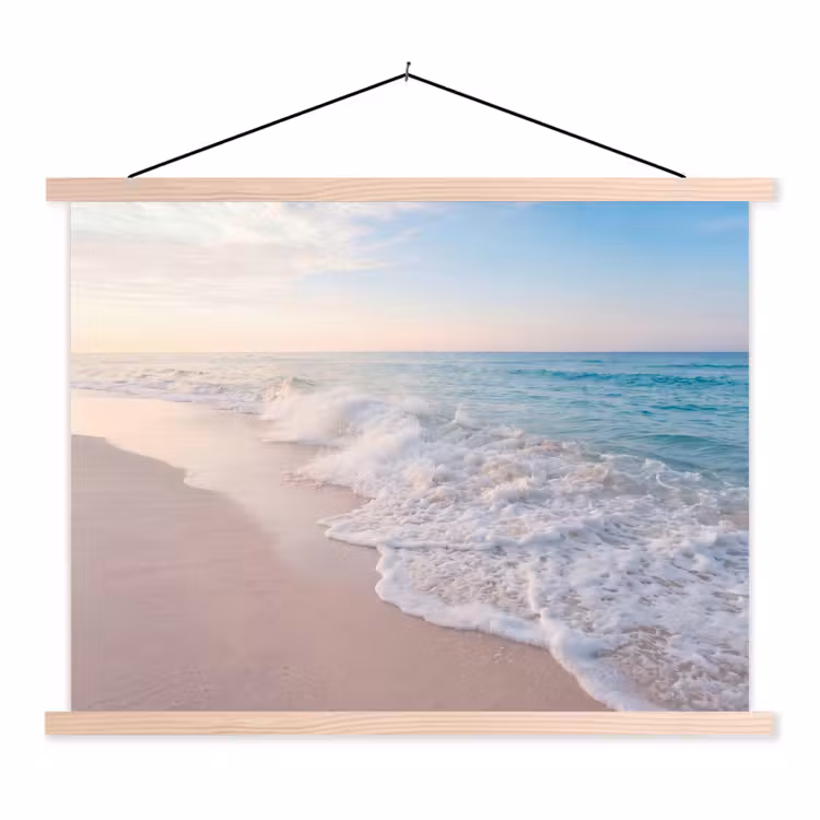 Zee - Golven - Strand - Natuur - Wit textielposter latten blank klein -3d