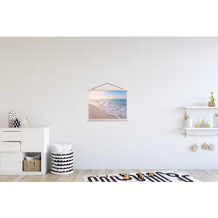 Zee - Golven - Strand - Natuur - Wit textielposter latten blank klein -kinderkamer