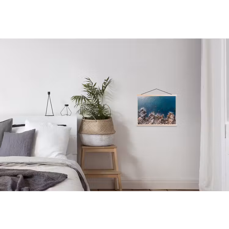 Zee - Kustlijn - Natuur - Abstract - Blauw textielposter latten blank klein -woonkamer