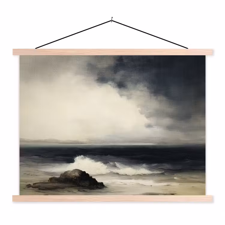 Zee - Rotsen - Storm textielposter latten blank klein -3d