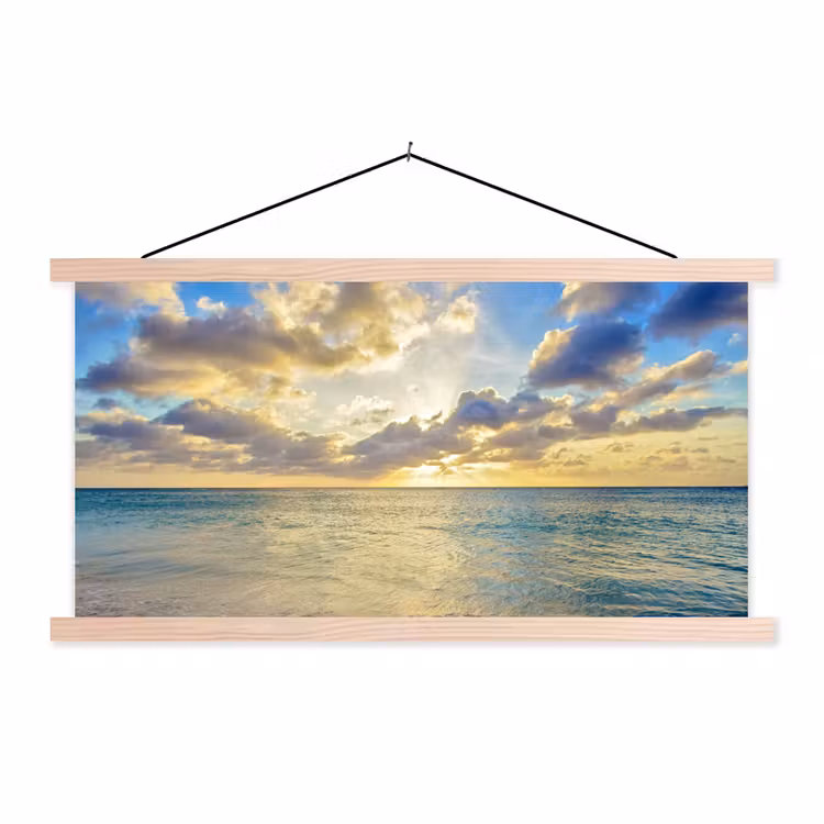 Zee - Strand - Wolken - Zon textielposter latten blank klein -3d