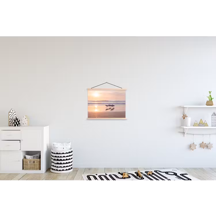 Zee - Vogels - Strand textielposter latten blank klein -kinderkamer