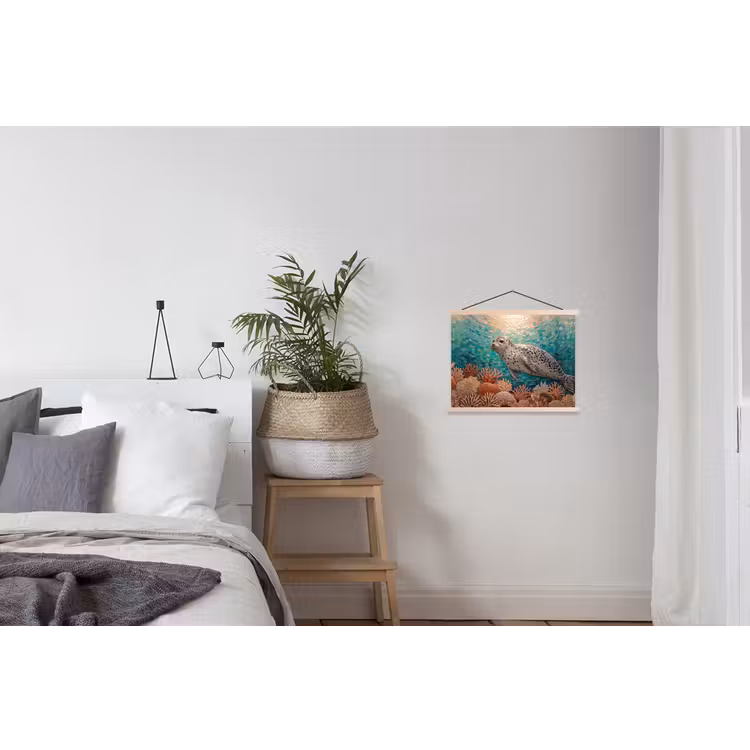 Zeehond - Mozaïek - Onderwater - Dieren - Blauw textielposter latten blank klein -woonkamer