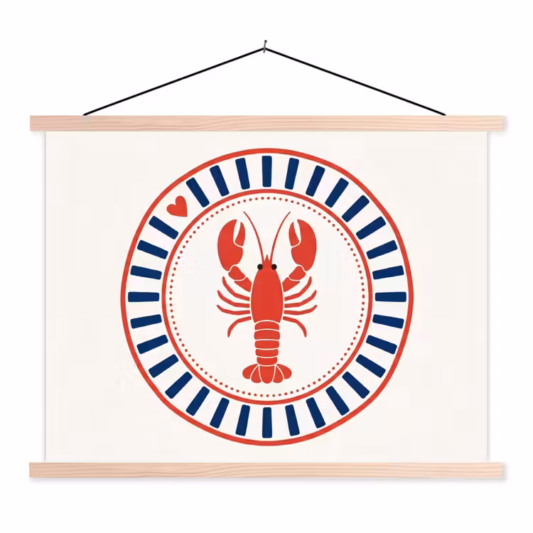 Zeeleven - Kreeft - Embleem - Grafisch - Rood textielposter latten blank klein -3d