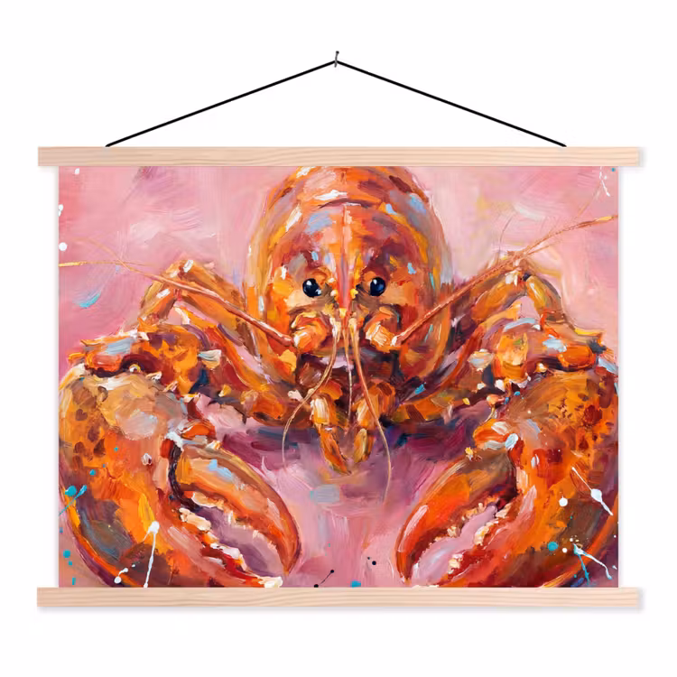 Zeeleven - Kreeft - Spatters - Abstract - Roze textielposter latten blank klein -3d