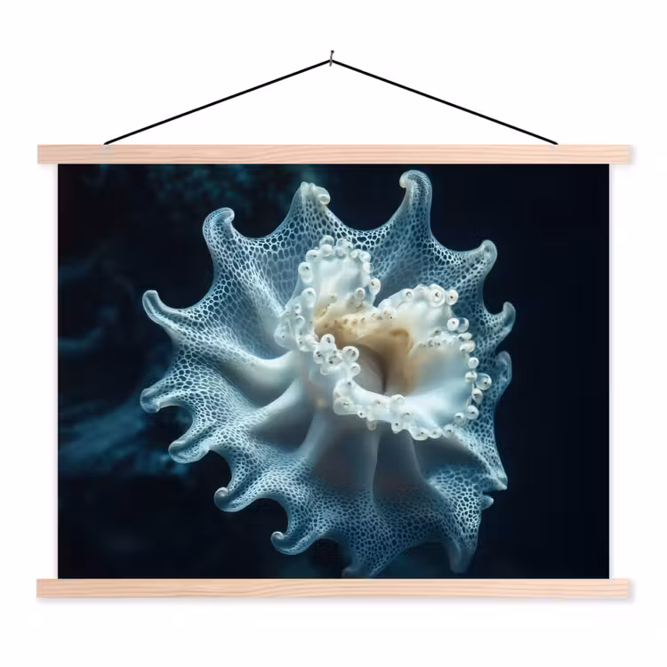 Zeewezen - Wit - Golven - Water textielposter latten blank klein -3d