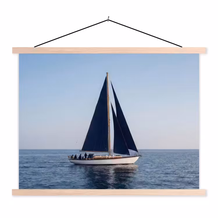 Zeilboot - Zee - Blauw textielposter latten blank klein -3d