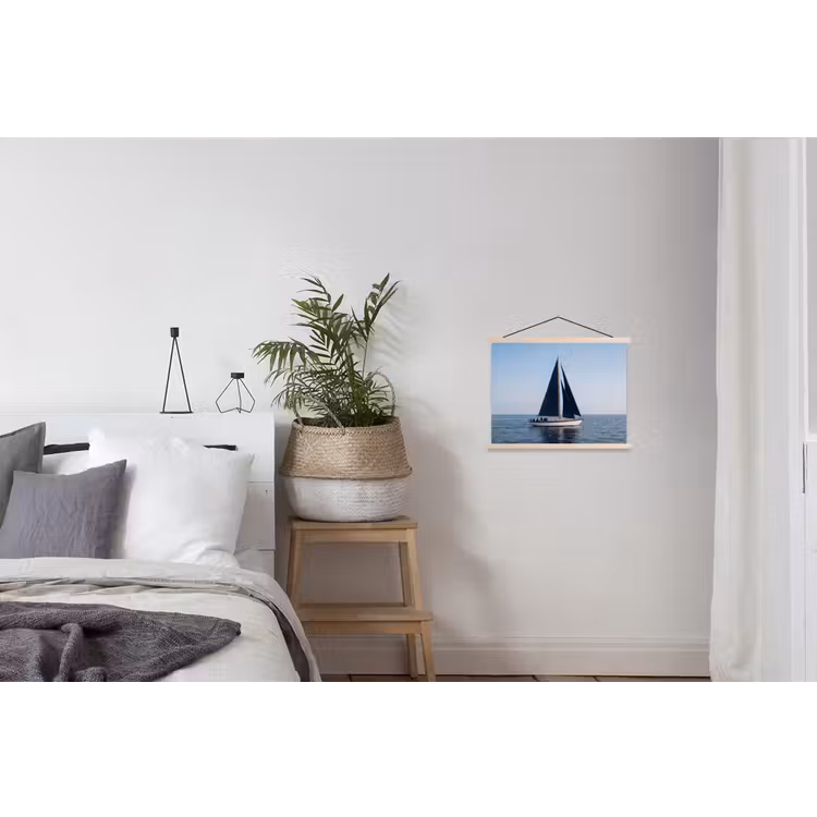Zeilboot - Zee - Blauw textielposter latten blank klein -woonkamer