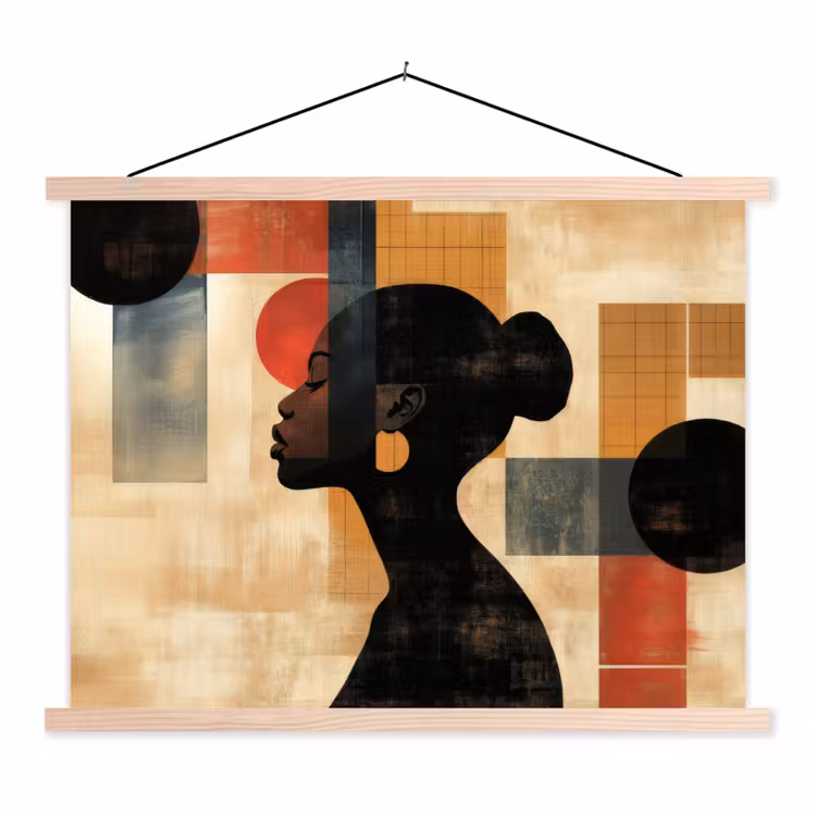 Zijaanzicht - Vrouw - Vormen textielposter latten blank klein -3d