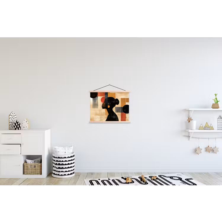 Zijaanzicht - Vrouw - Vormen textielposter latten blank klein -kinderkamer