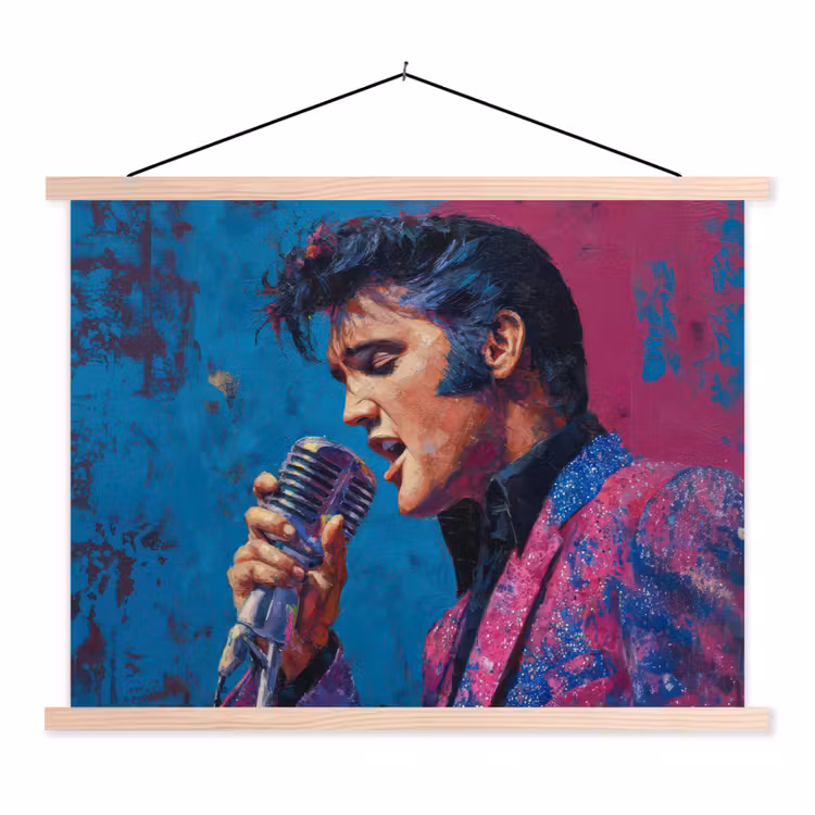 Zingende man - Glitterjas - Microfoon textielposter latten blank klein -3d