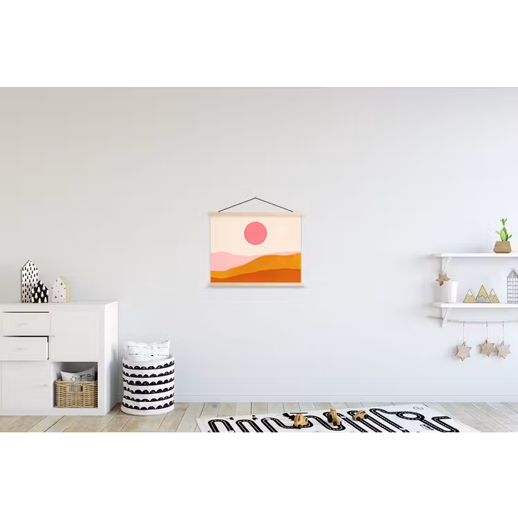 Zon - Heuvels - Abstract - Roze textielposter latten blank klein -kinderkamer