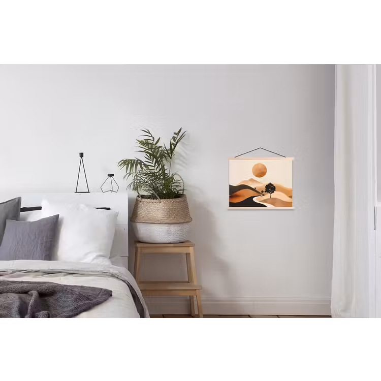 Zon - Heuvels - Boom - Abstract textielposter latten blank klein -woonkamer