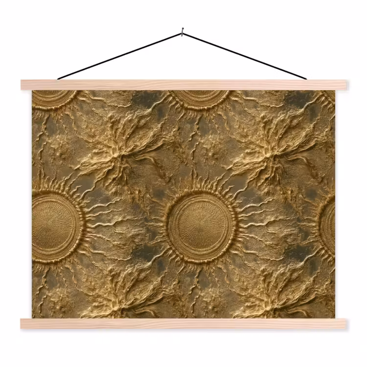 Zon - Reliëf - Antiek - Goud textielposter latten blank klein 122 -3d