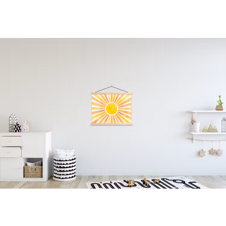 Zon - Stralen - Aquarel - Geel - Abstract textielposter latten blank klein -kinderkamer