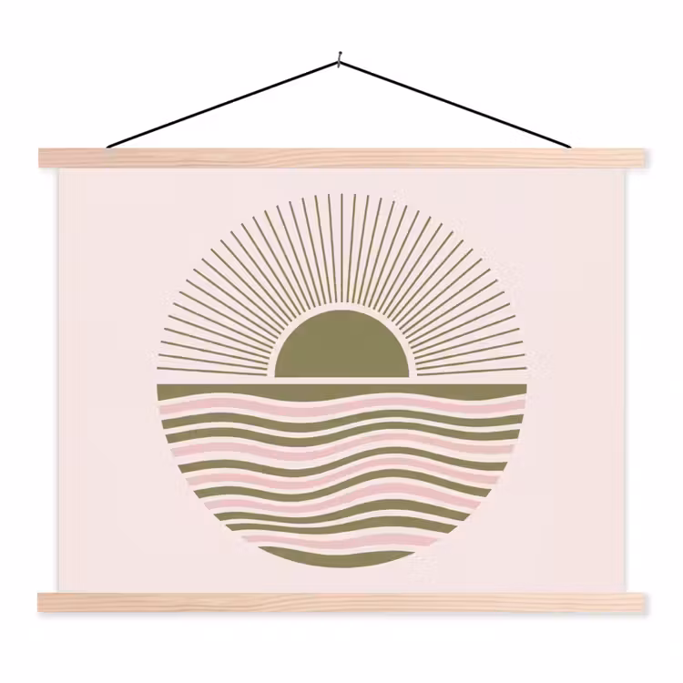 Zon - Zee - Abstract - Modern - Roze textielposter latten blank klein -3d