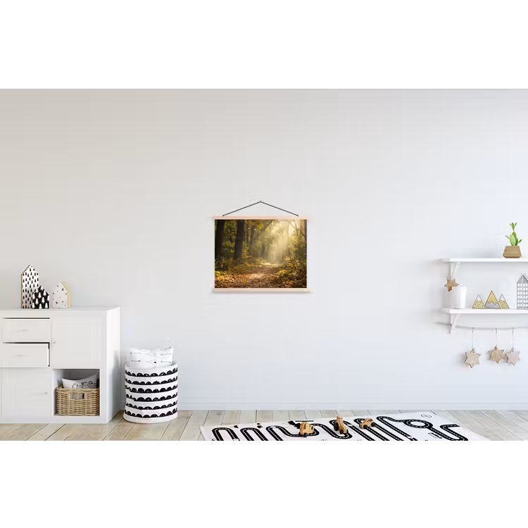 Zonlicht - Bospad - Bomen textielposter latten blank klein -kinderkamer