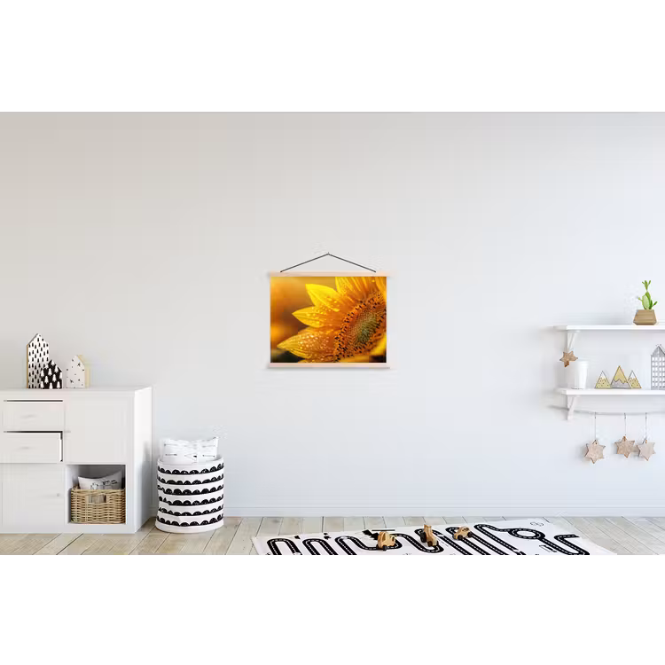 Zonnebloem - Dauwdruppels - Geel - Zonlicht textielposter latten blank klein -kinderkamer