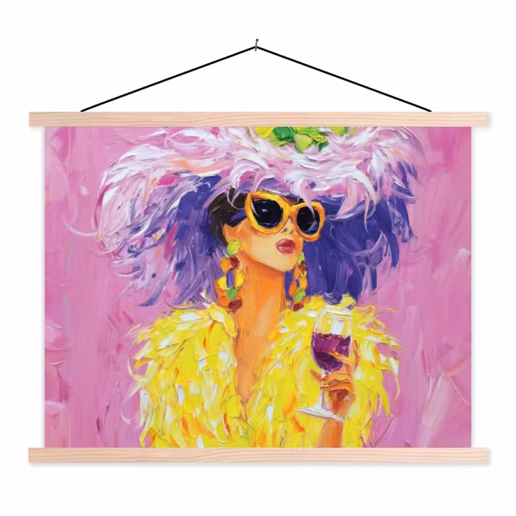 Zonnebril - Vrouw - Jas - Veren textielposter latten blank klein -3d