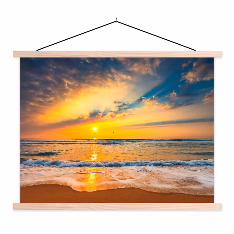 Zonsondergang - Strand - Zee - Wolken - Oranje textielposter latten blank klein -3d