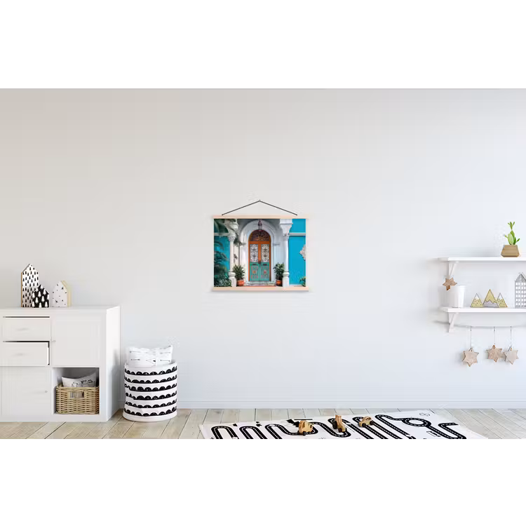 Zuilen - Sierlijke - Deur - Blauw textielposter latten blank klein -kinderkamer