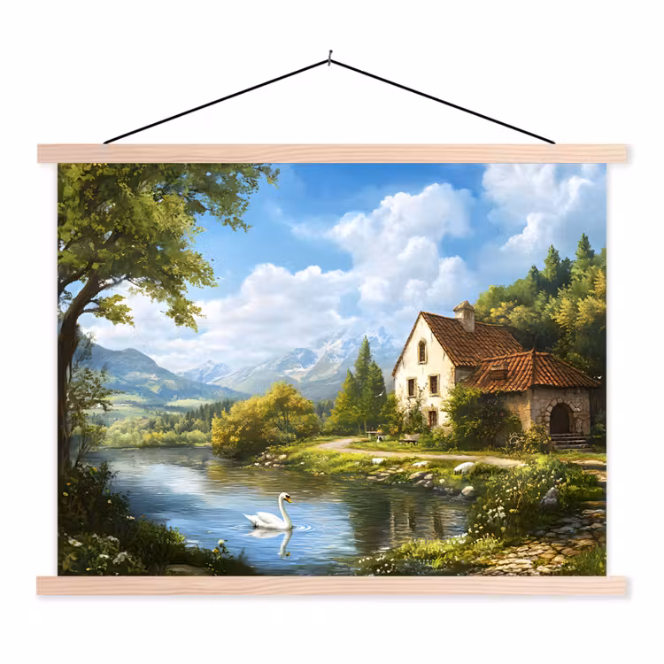 Zwaan - Bomen - Rust textielposter latten blank klein -3d