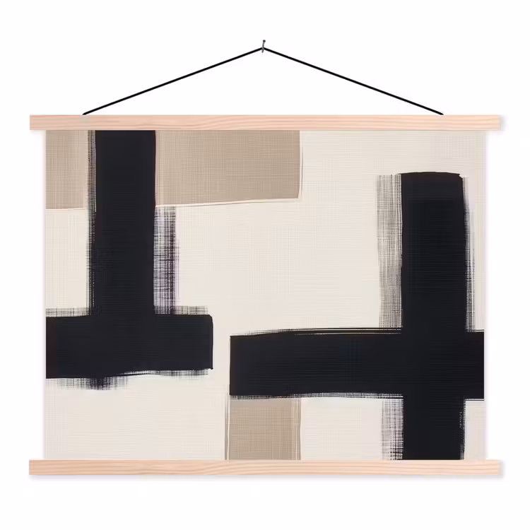 Zwart - Abstract - Japandi textielposter latten blank klein -3d