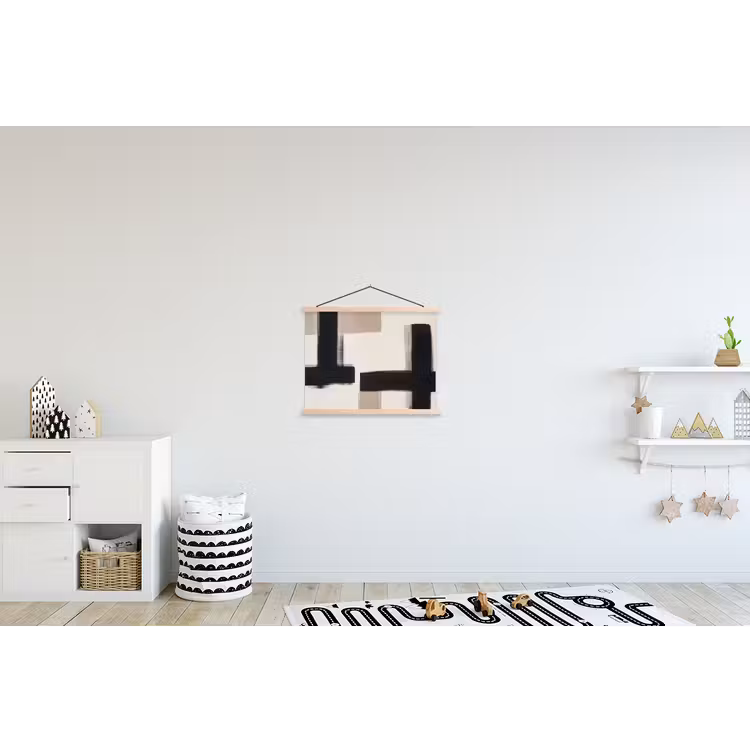 Zwart - Abstract - Japandi textielposter latten blank klein -kinderkamer