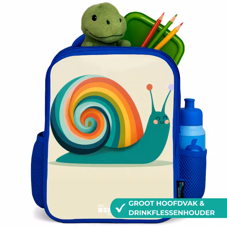 Slak - Regenboog - Kleurrijk Kinderrugzak - Blauw middel -inhoud_NL