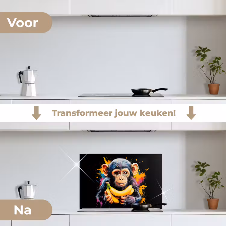 Aap - Graffiti - Kleurrijk - Bananen - Modern keuken achterwand spatscherm klein -voor_na_NL