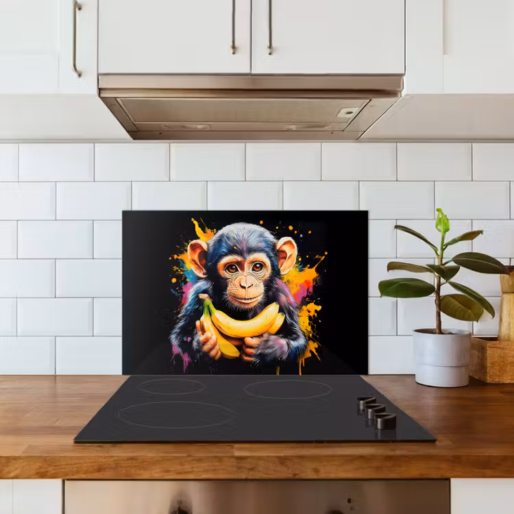 Aap - Graffiti - Kleurrijk - Bananen - Modern keuken achterwand spatscherm klein -sfeer2