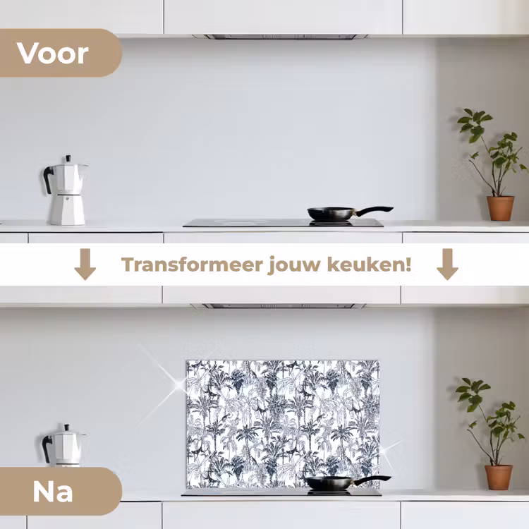 Aap - Jungle - Blauw keuken achterwand spatscherm klein 900 -voor_na_NL