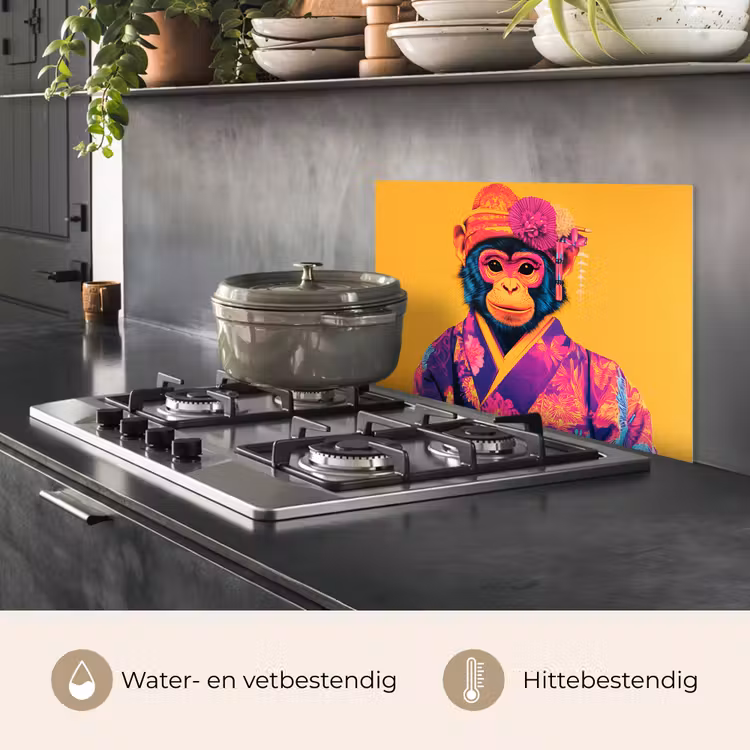 Aap - Kimono - Bloemen - Hoofdtooi keuken achterwand spatscherm klein -usp_NL