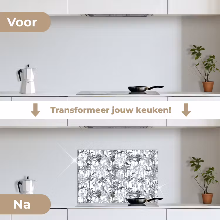 Aap - Oerwoud - Abstract - Grijs keuken achterwand spatscherm klein 900 -voor_na_NL