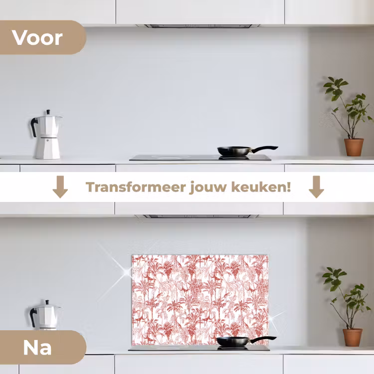 Aap - Oerwoud - Rood keuken achterwand spatscherm klein 900 -voor_na_NL