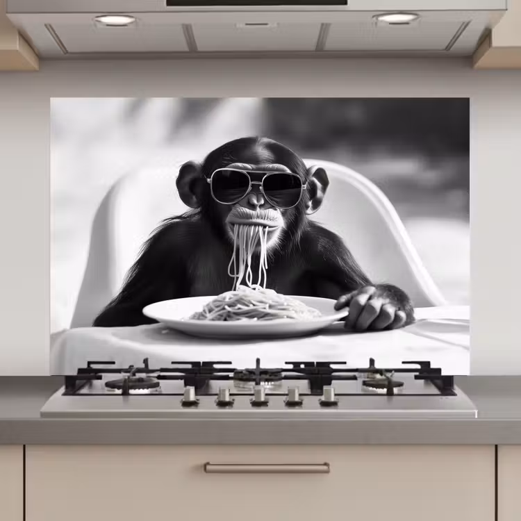 Aap - Spaghetti - Zonnebril - Zwart wit - Cool - Dier keuken achterwand spatscherm klein -3d_website