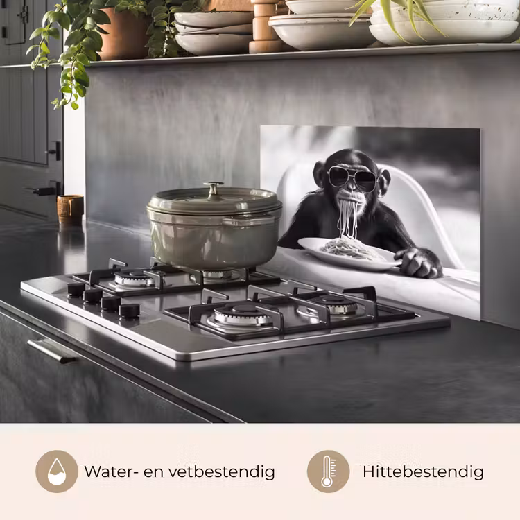 Aap - Spaghetti - Zonnebril - Zwart wit - Cool - Dier keuken achterwand spatscherm klein -usp_NL