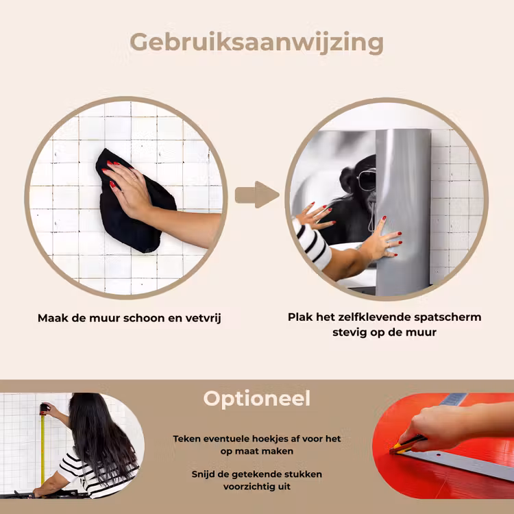 Aap - Spaghetti - Zonnebril - Zwart wit - Cool - Dier keuken achterwand spatscherm klein -gebruiksaanwijzing_NL