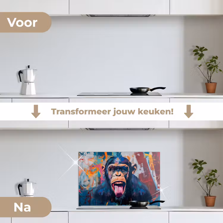 Aap - Tong - Abstract - Zwart keuken achterwand spatscherm klein -voor_na_NL