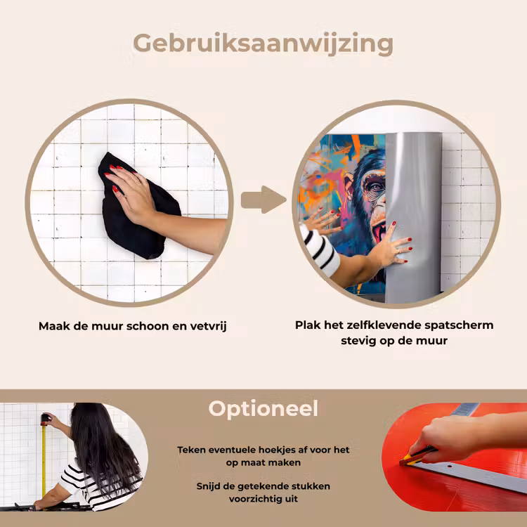 Aap - Tong - Abstract - Zwart keuken achterwand spatscherm klein -gebruiksaanwijzing_NL
