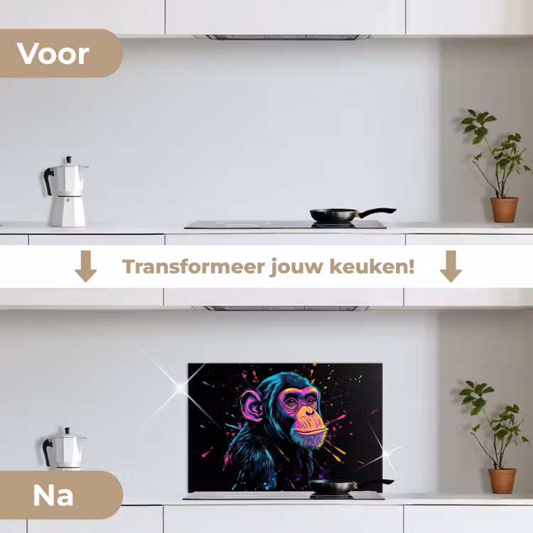 Aap - Verf - Neon - Kleur keuken achterwand spatscherm klein -voor_na_NL
