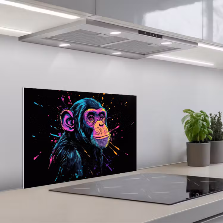 Aap - Verf - Neon - Kleur keuken achterwand spatscherm klein -3d_schuin